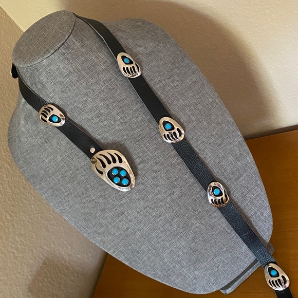 Native American Accessories - Vintage B. Cayaditto BC Bear Paw Genuine Turquoise Concho Belt – Nickel Silver